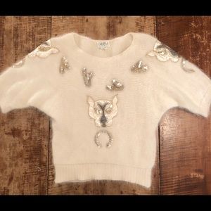 SOLD! Vintage 80s Angora Sweater Sequins Cats